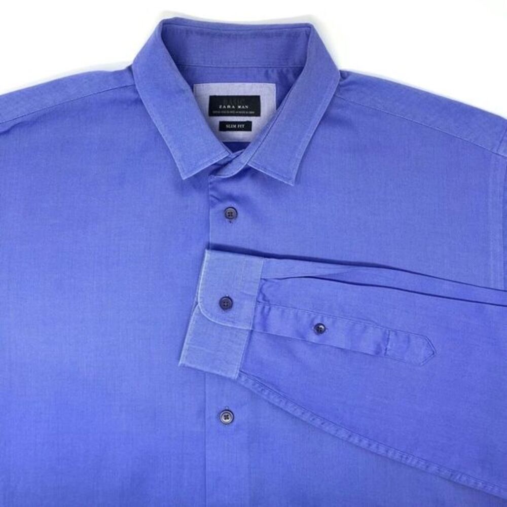 Zara Man Slim Fit Blue Men's Long‎ Sleeve Shirt Size Neck 16" Sleeve 36/37"